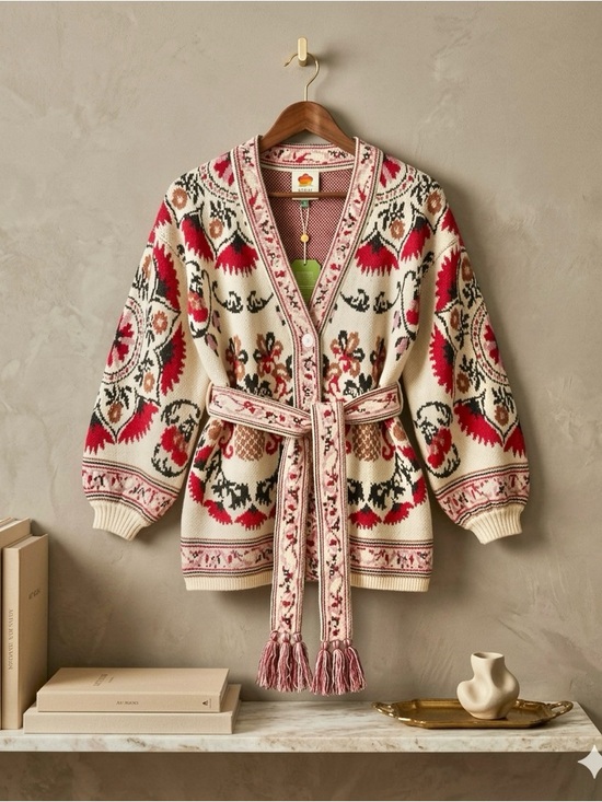 FARM Rio Sweaters - FARM Rio Cardigan Sweater Cashew Mandala Belted V-Neck Exclusive NWT